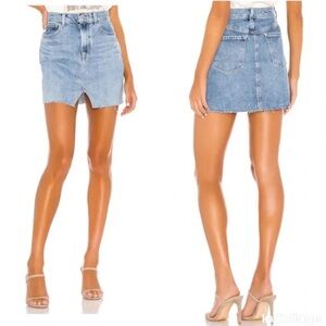 EUC J BRAND Jules Chadron Medium Wash Raw Hem High Rise Denim Mini Skirt